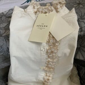 Sezane Chlo Shirt Ecru Embroidery Small Flowers - Size 0